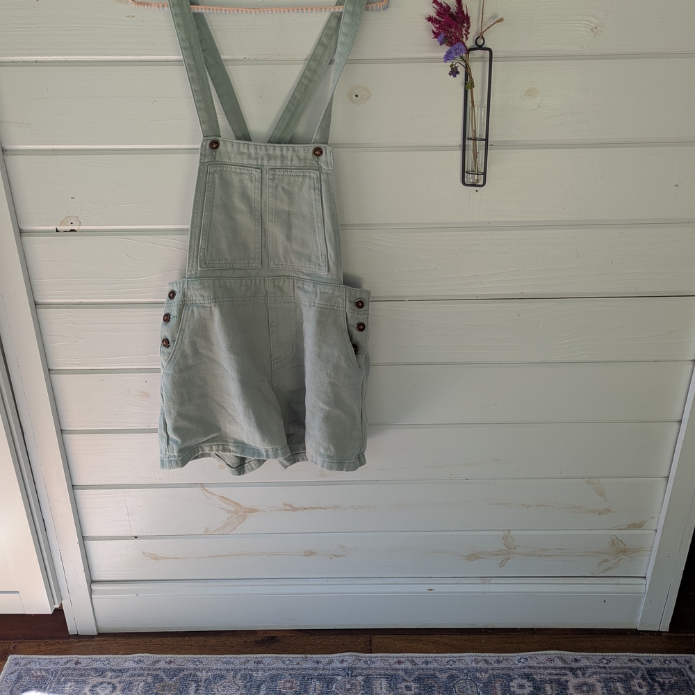 Pink Lily Sage Green Cotton Overalls